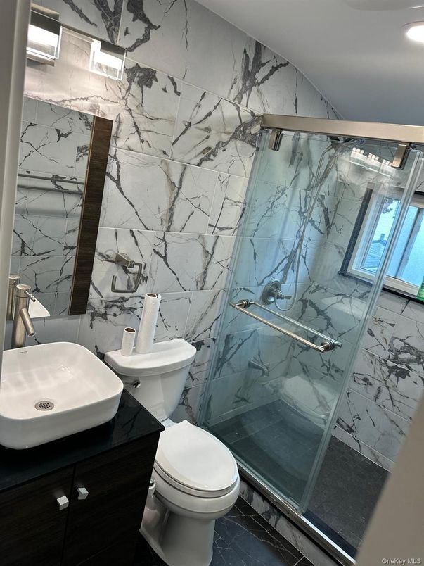 Bathroom, Glass Shower, Interior, Marble Walls, Recessed Lighting