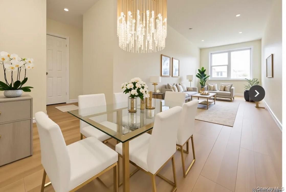 Chandelier, Dining room, Interior, Living room, Recessed Lighting, Wood Texture Flooring