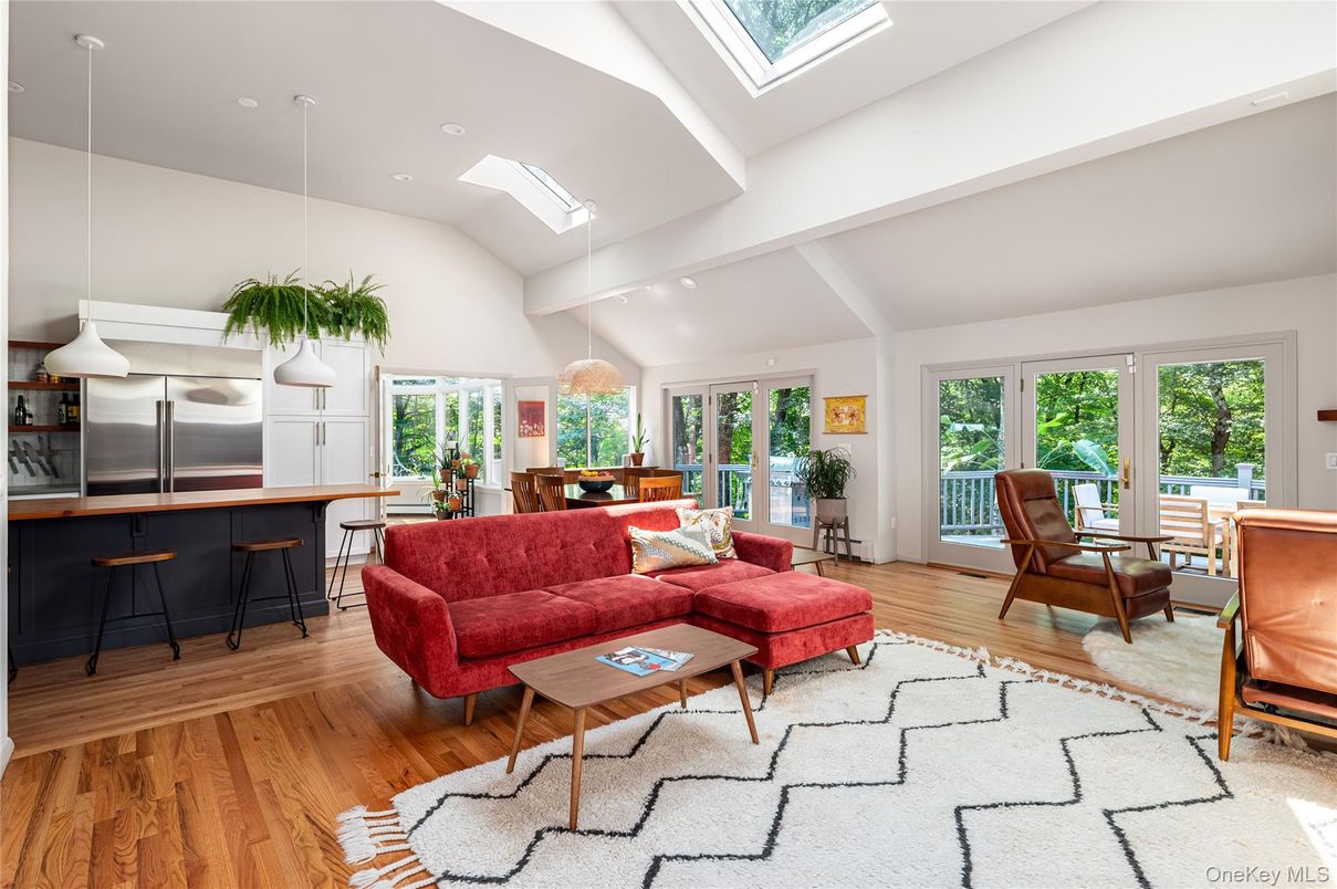 Dining room, Interior, Kitchen, Living room, Recessed Lighting, Stainless Steel Appliances, Wood Texture Flooring