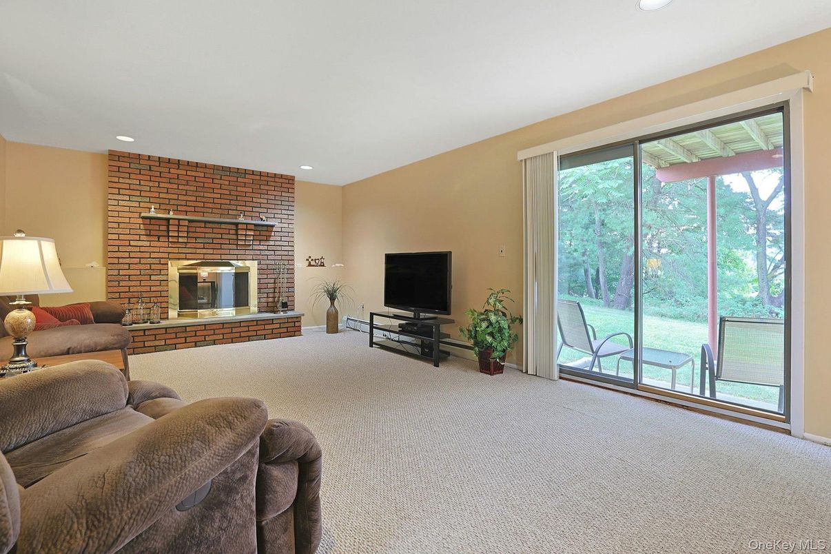 Fireplace, Interior, Living room, Recessed Lighting, Stone Walls