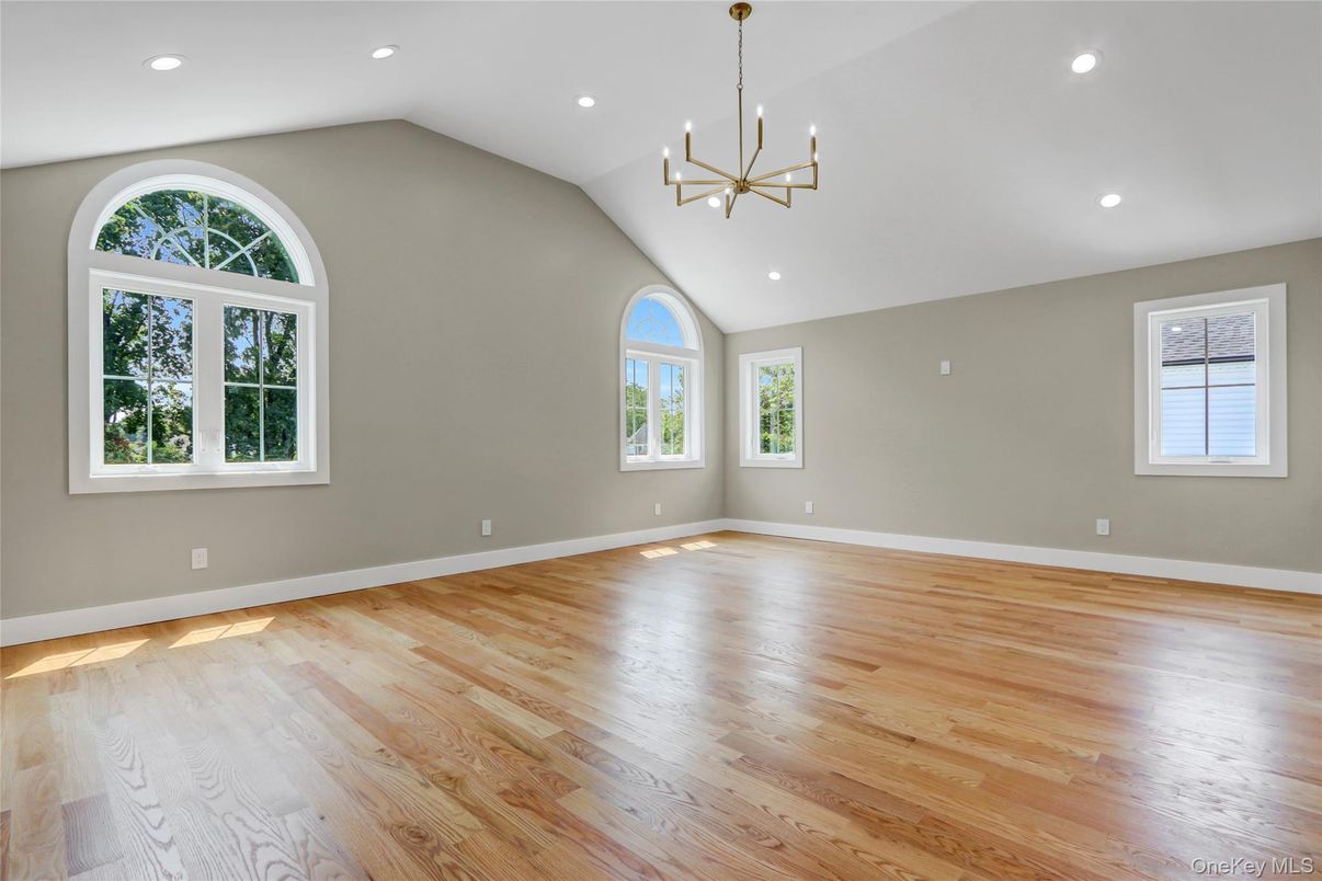 Empty room, Interior, Pendant Lights, Recessed Lighting, Wood Texture Flooring