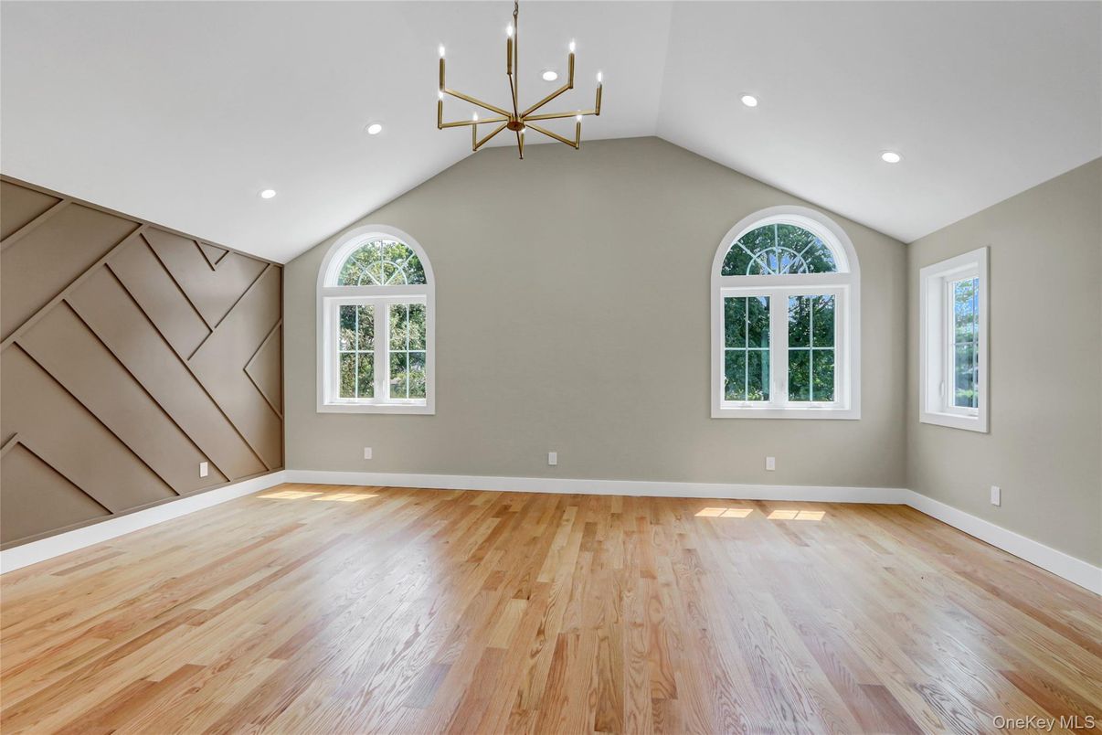 Empty room, Interior, Pendant Lights, Recessed Lighting, Wood Texture Flooring