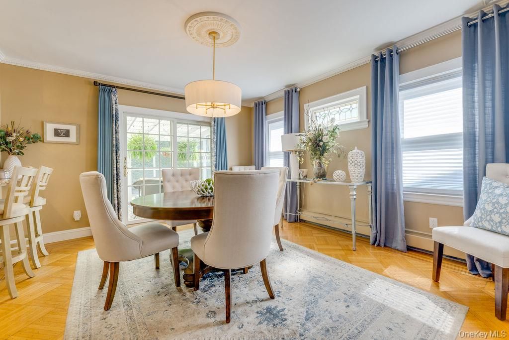 Dining room, Interior, Pendant Lights, Wood Texture Flooring