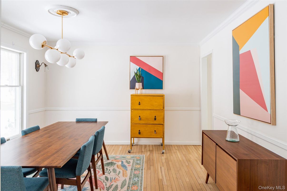 Dining room, Interior, Pendant Lights, Wood Texture Flooring
