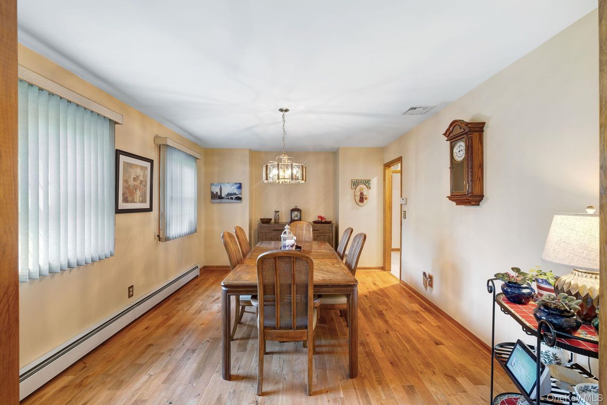 Dining room, Interior, Pendant Lights, Wood Texture Flooring