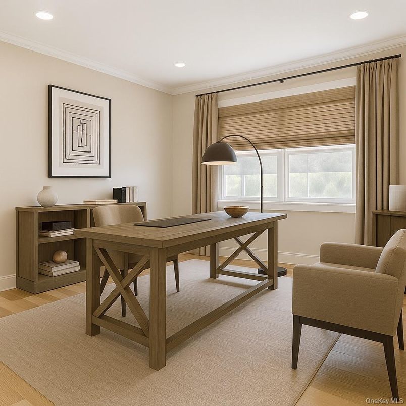 Home Office, Interior, Recessed Lighting, Wood Texture Flooring