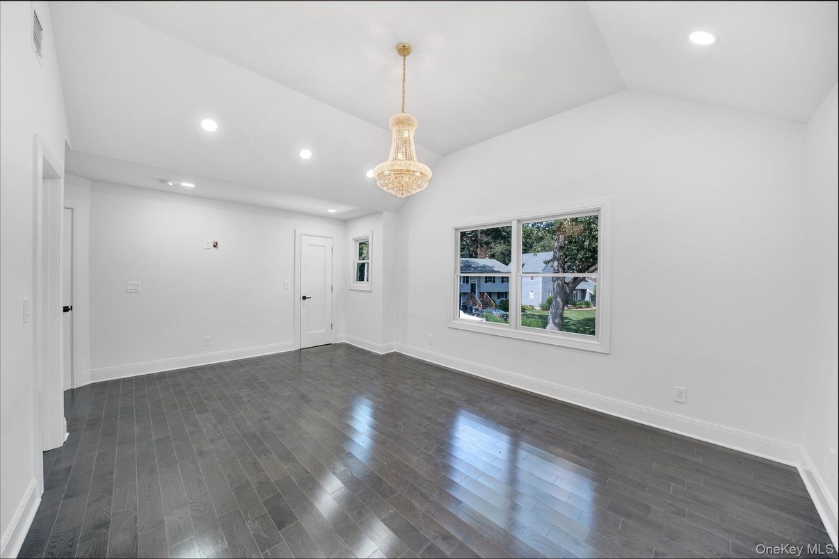 Chandelier, Empty room, Interior, Recessed Lighting, Wood Texture Flooring