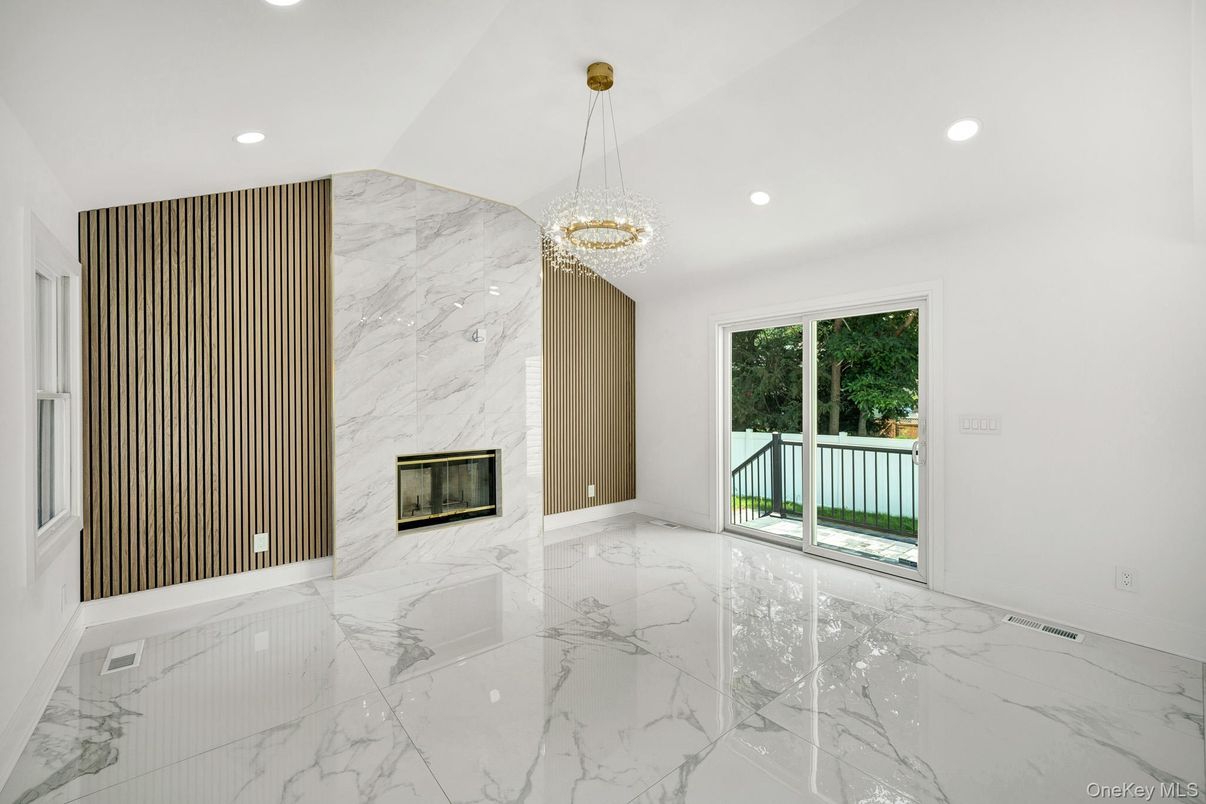 Chandelier, Empty room, Fireplace, Interior, Marble, Marble Walls, Recessed Lighting