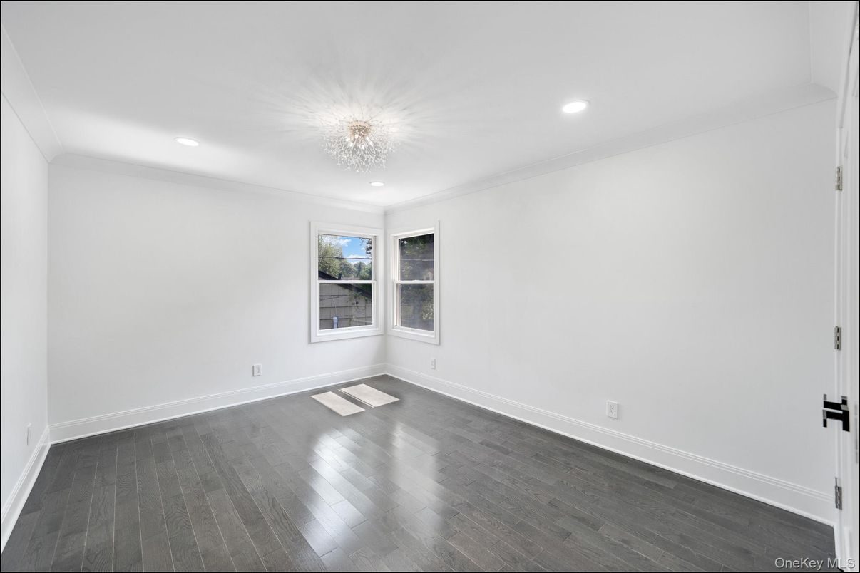 Chandelier, Empty room, Interior, Recessed Lighting, Wood Texture Flooring