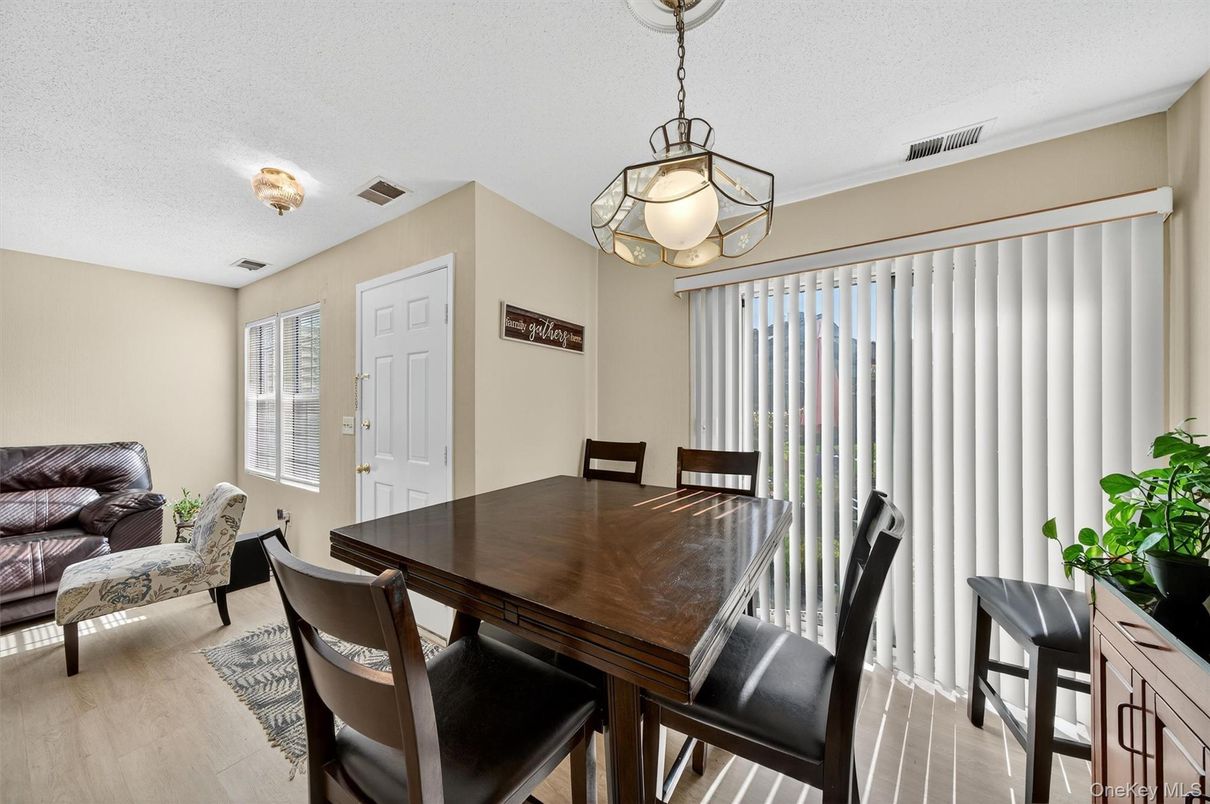 Dining room, Interior, Pendant Lights, Wood Texture Flooring
