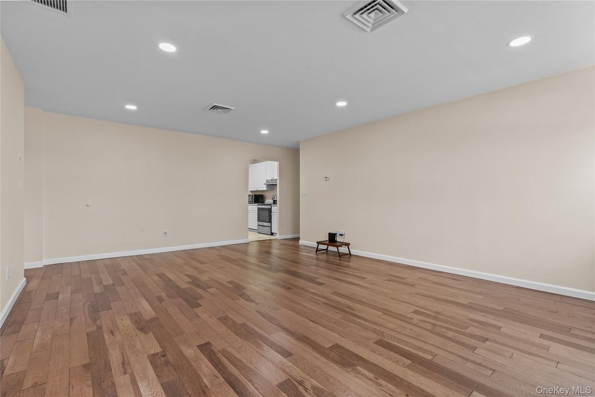 Empty room, Interior, Kitchen, Recessed Lighting, Wood Texture Flooring