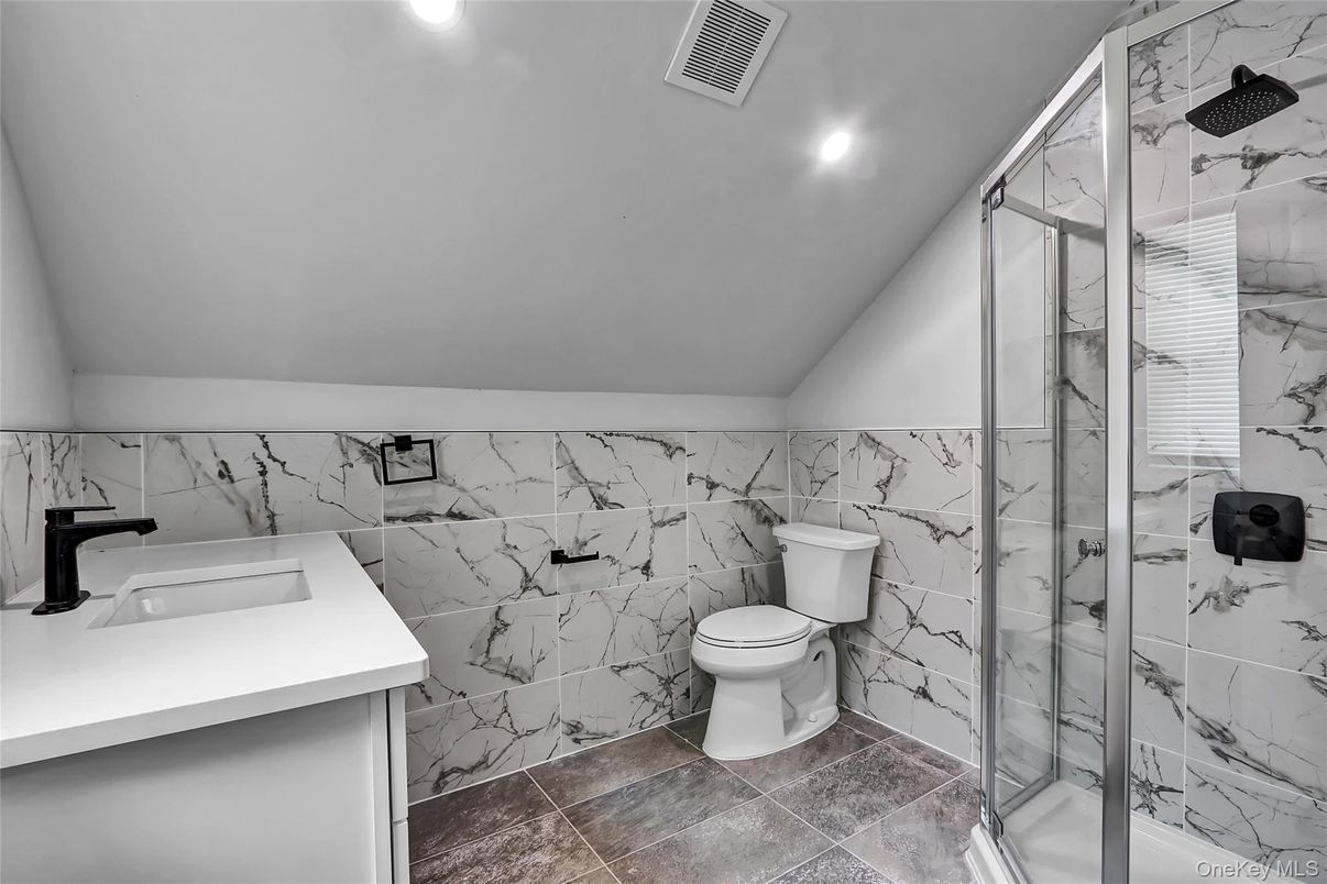 Bathroom, Glass Shower, Interior, Marble Walls, Recessed Lighting