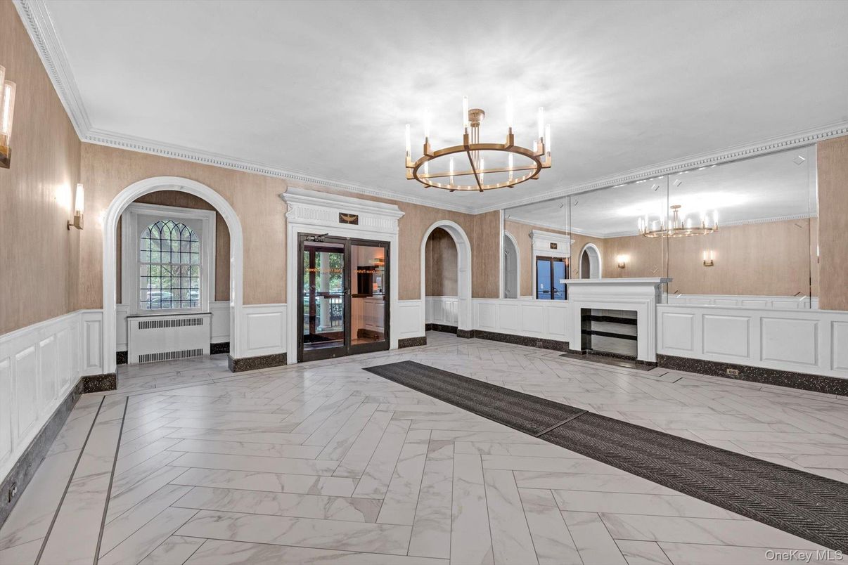 Chandelier, Fireplace, Interior, Marble