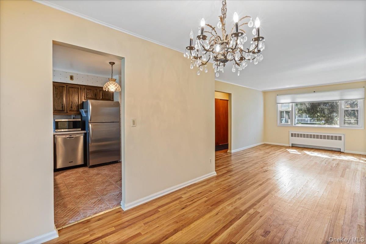 Chandelier, Empty room, Interior, Kitchen, Pendant Lights, Wood Texture Flooring