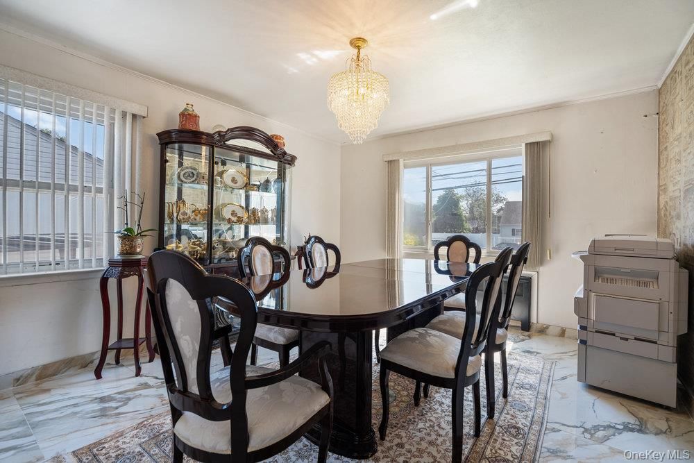 Chandelier, Dining room, Interior, Marble