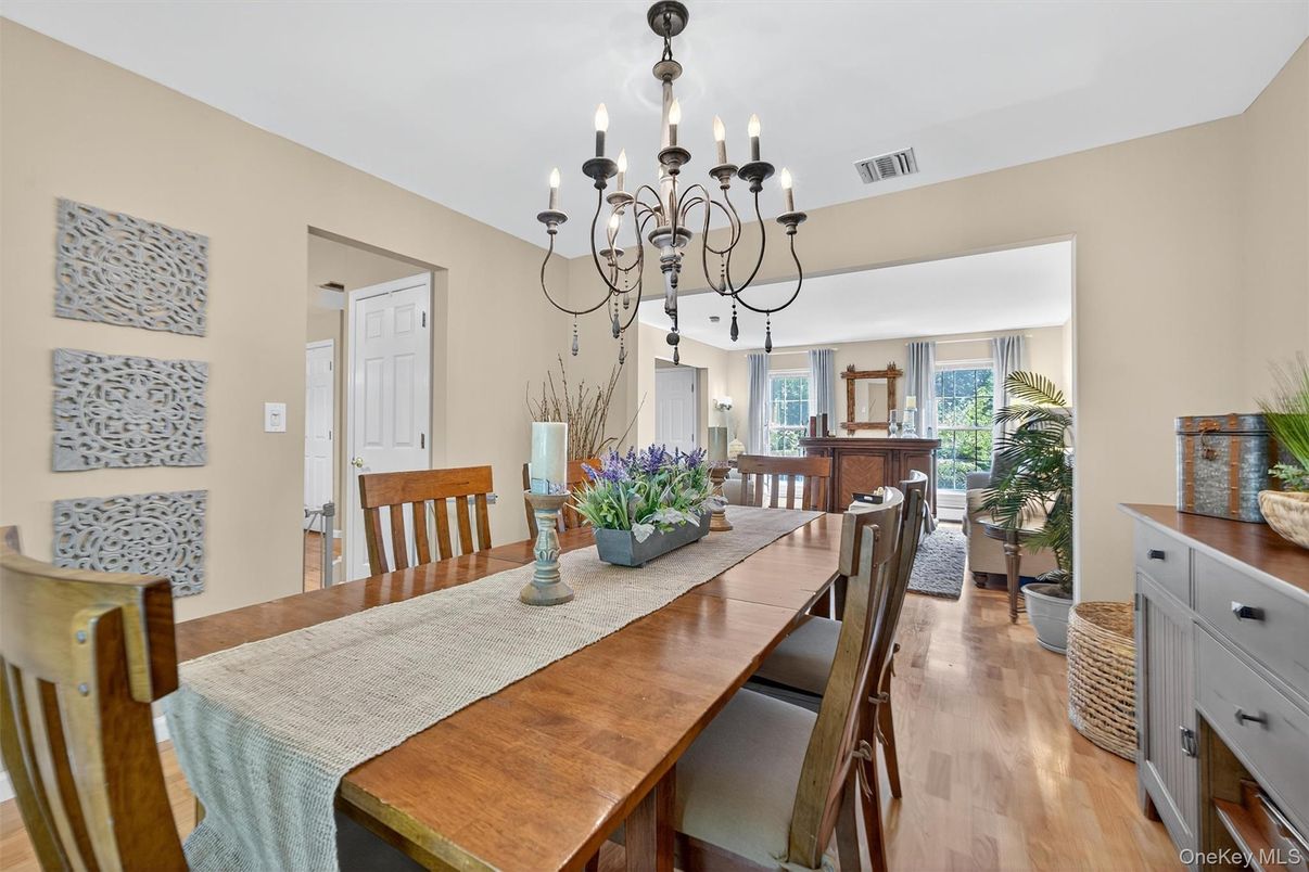 Chandelier, Dining room, Interior, Wood Texture Flooring