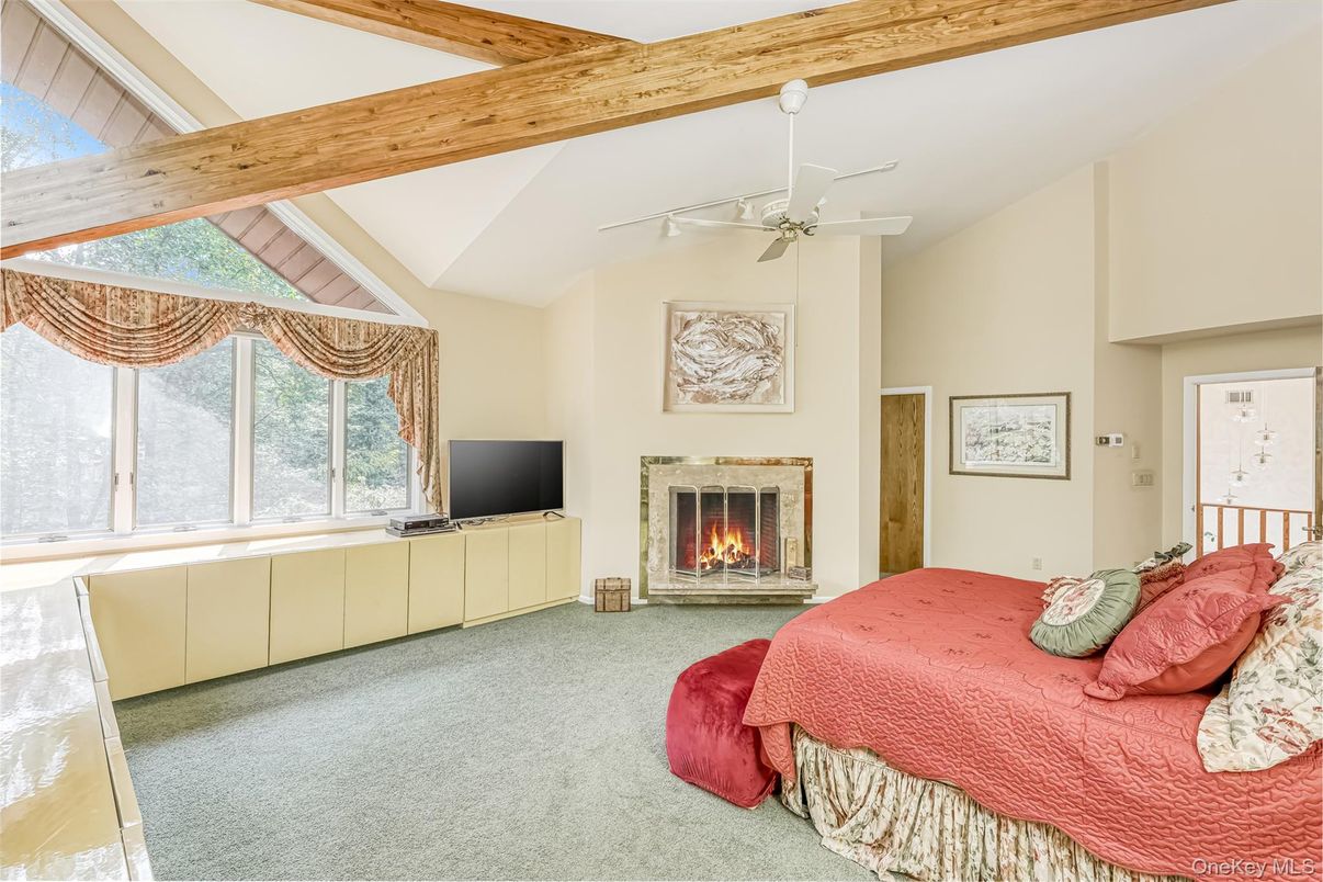 Bedroom, Fireplace, Interior, Wooden Beams