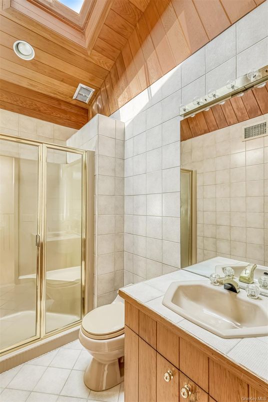 Bathroom, Glass Shower, Interior, Recessed Lighting, Wooden Ceilings