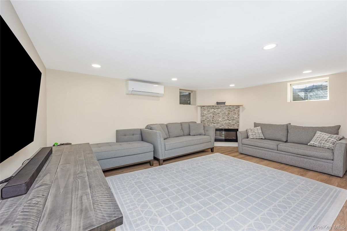 Fireplace, Interior, Recessed Lighting, Wood Texture Flooring