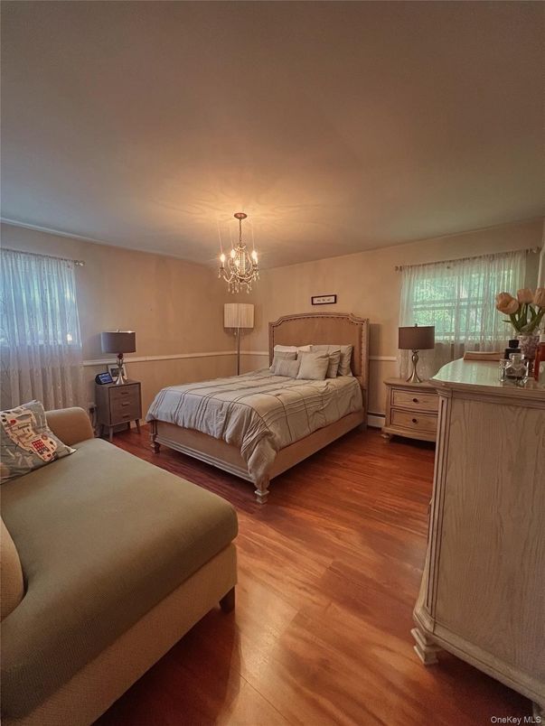 Bedroom, Chandelier, Interior, Wood Texture Flooring