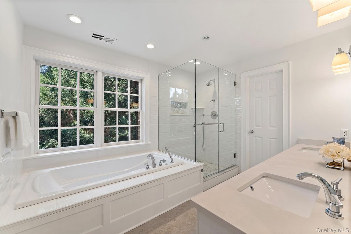 Bathroom, Dual Sink Vanities, Glass Shower, Interior, Recessed Lighting