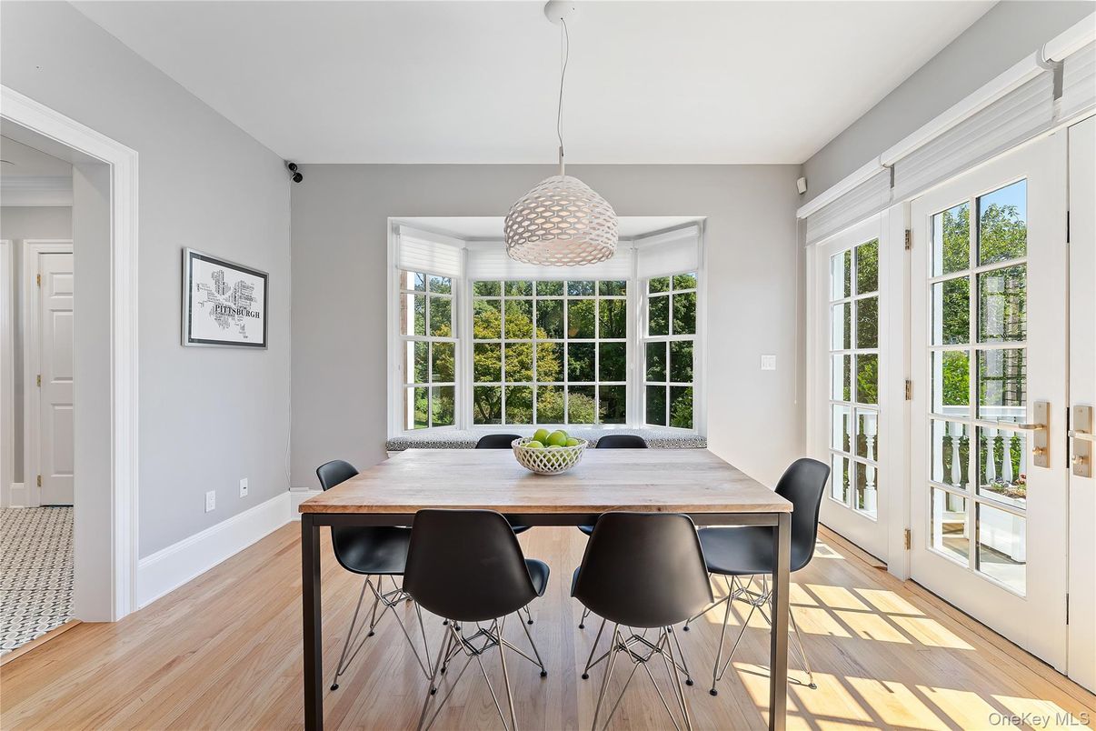 Dining room, Interior, Pendant Lights, Wood Texture Flooring