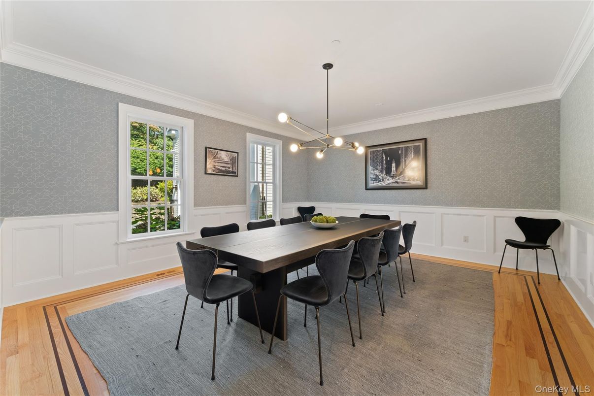 Dining room, Interior, Pendant Lights, Wood Texture Flooring
