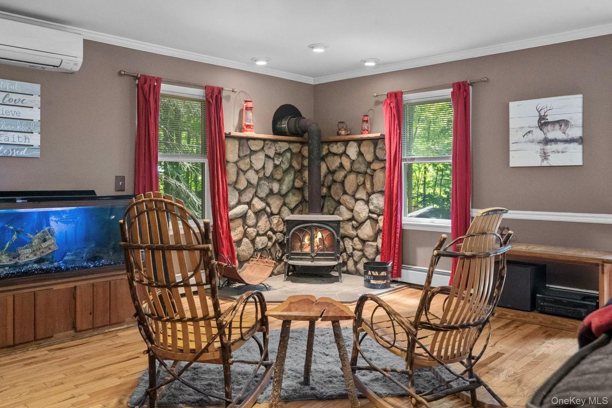 Fireplace, Interior, Recessed Lighting, Wood Texture Flooring