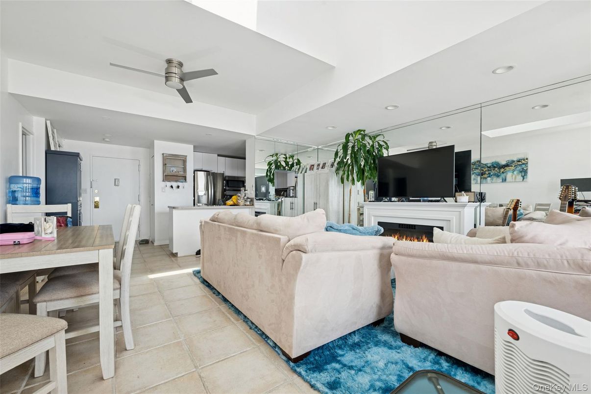 Dining room, Fireplace, Interior, Kitchen, Living room, Recessed Lighting, Stainless Steel Appliances