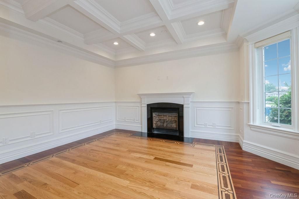Empty room, Fireplace, Interior, Recessed Lighting, Wood Texture Flooring