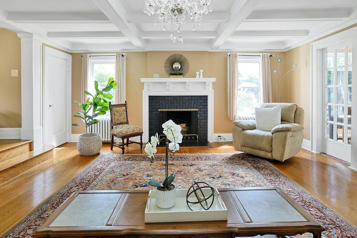 Chandelier, Fireplace, Interior, Living room, Wood Texture Flooring