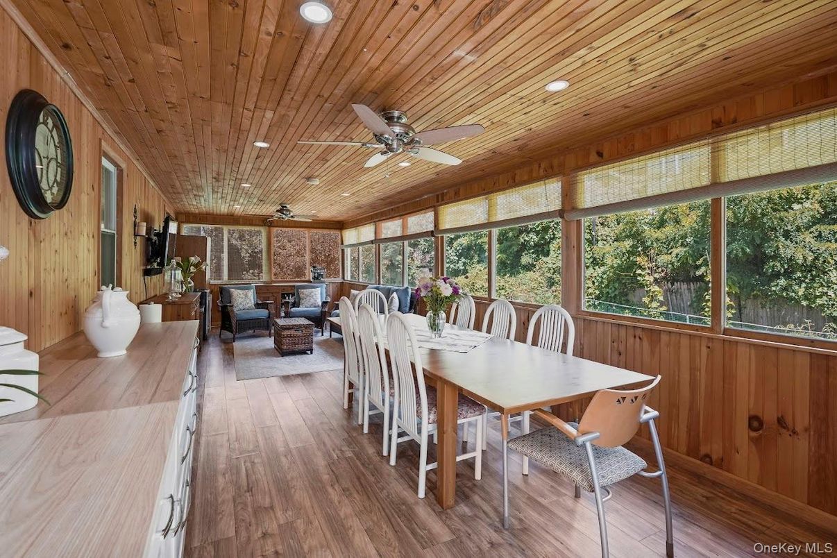 Dining room, Interior, Living room, Recessed Lighting, Wooden Ceilings, Wood Texture Flooring