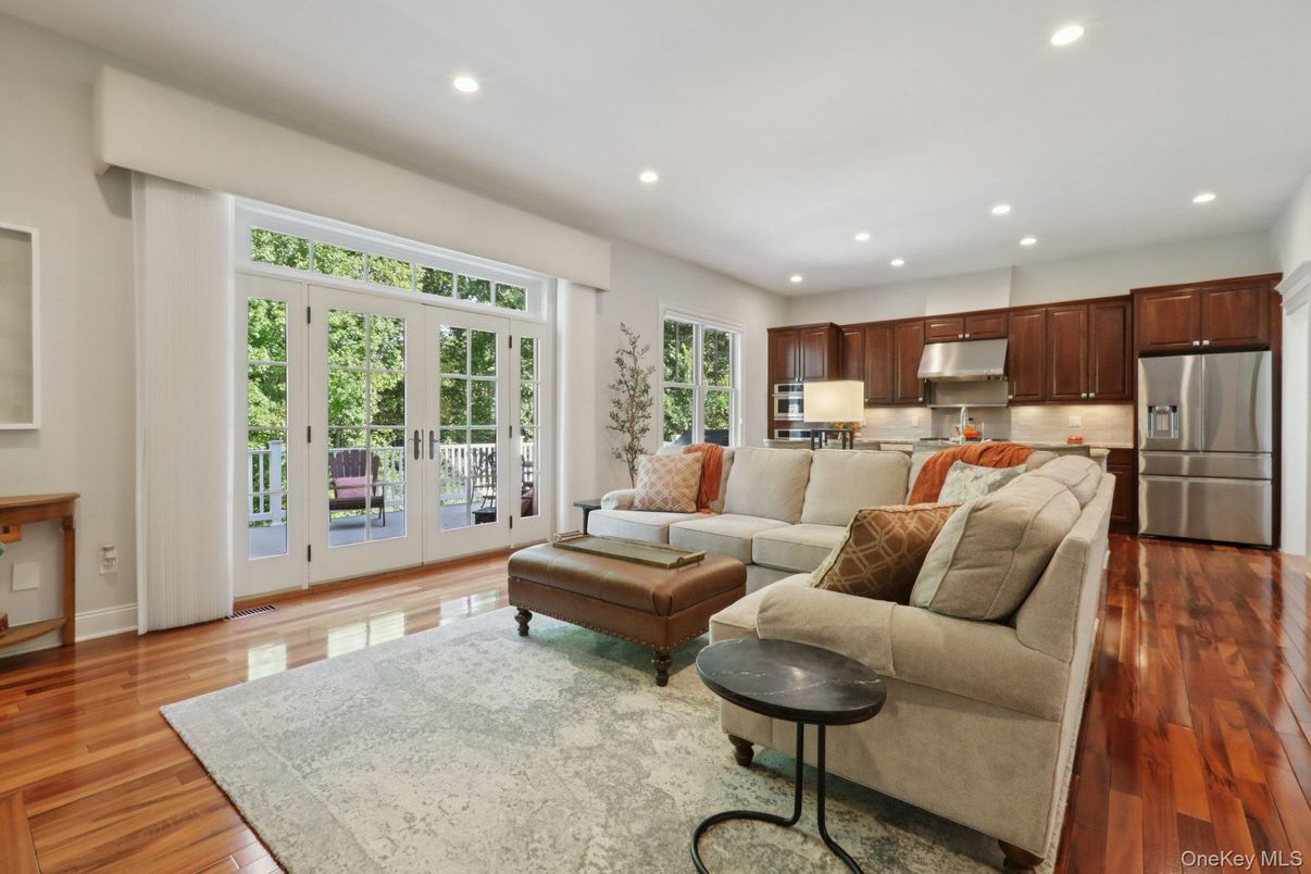 Interior, Kitchen, Living room, Recessed Lighting, Stainless Steel Appliances, Wood Texture Flooring