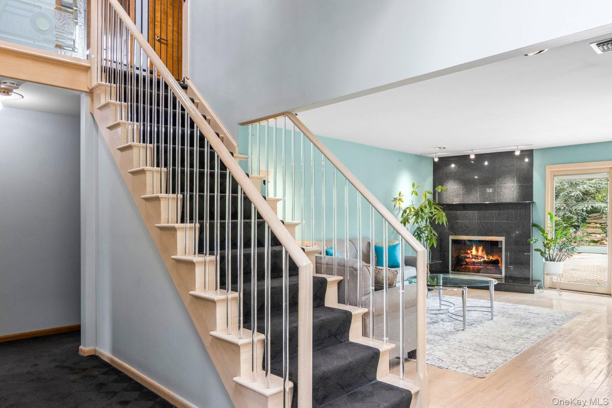 Fireplace, Interior, Recessed Lighting, Wood Texture Flooring