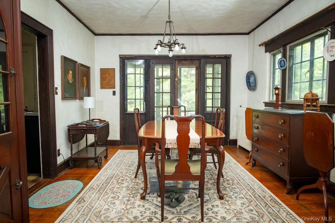 Dining room, Interior, Pendant Lights, Wood Texture Flooring