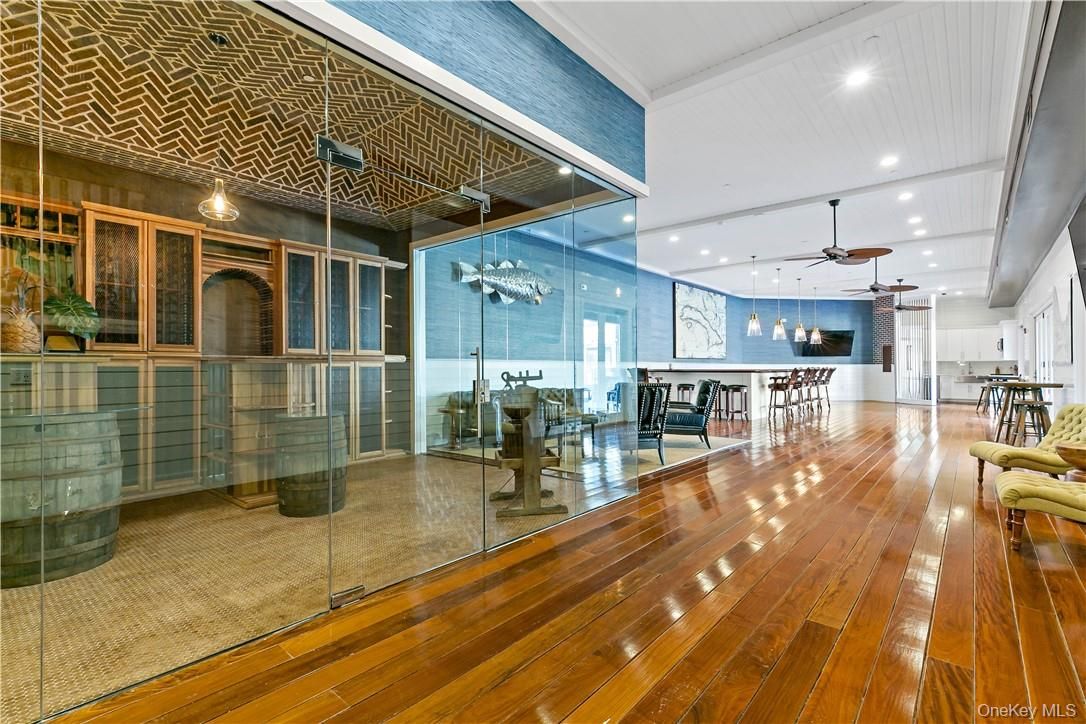 Dining room, Interior, Pendant Lights, Recessed Lighting, Wood Texture Flooring