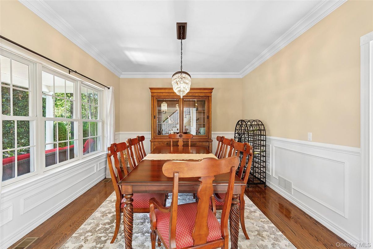 Dining room, Interior, Pendant Lights, Wood Texture Flooring