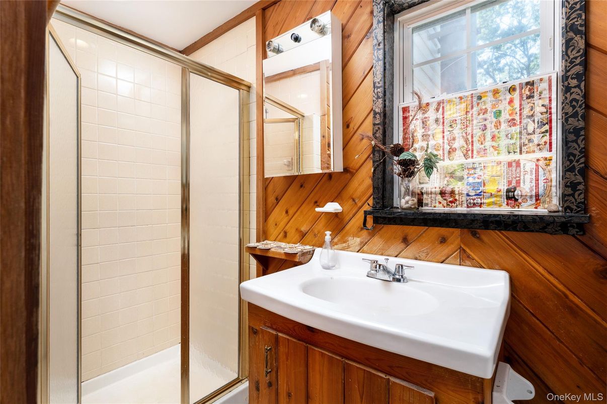 Bathroom, Glass Shower, Interior, Wooden Walls