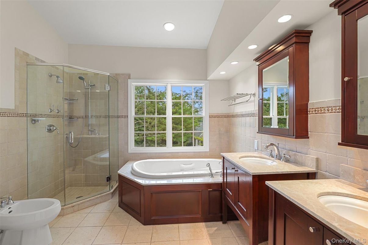 Bathroom, Dual Sink Vanities, Glass Shower, Interior, Recessed Lighting