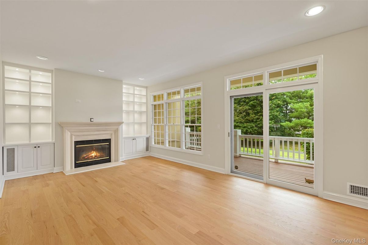 Empty room, Fireplace, Interior, Recessed Lighting, Wood Texture Flooring