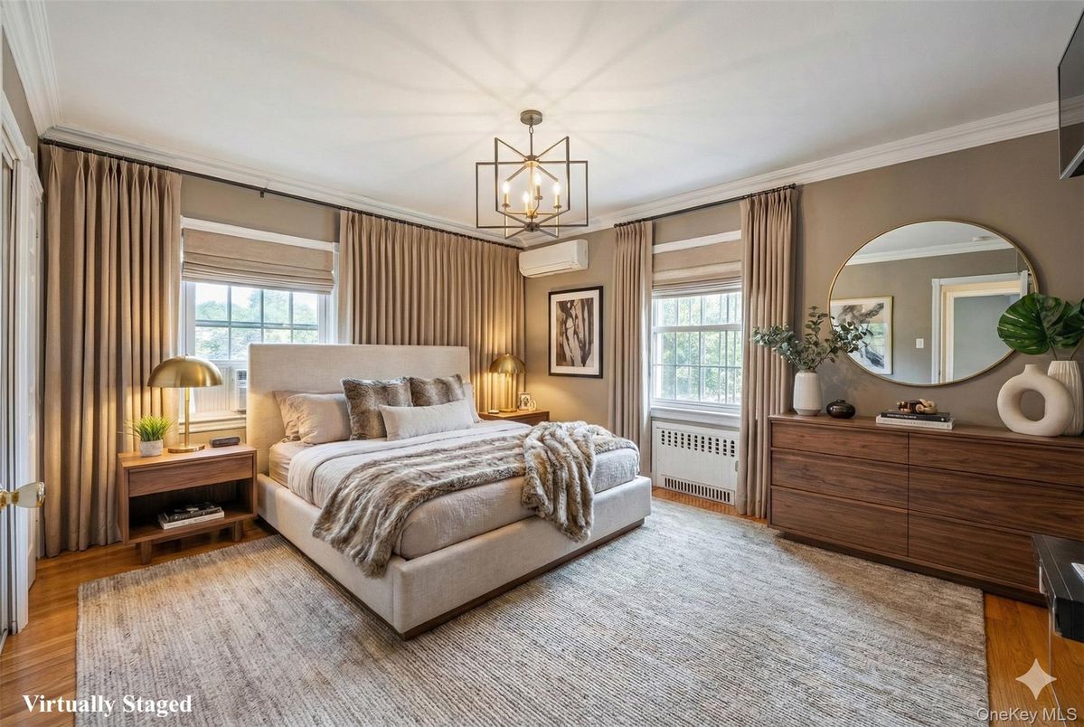Bedroom, Interior, Pendant Lights, Wood Texture Flooring