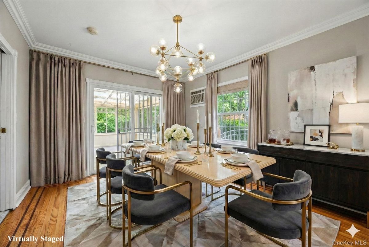 Dining room, Interior, Pendant Lights, Wood Texture Flooring