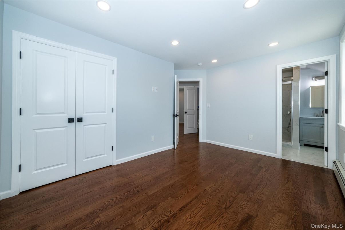 Bathroom, Empty room, Interior, Recessed Lighting, Wood Texture Flooring