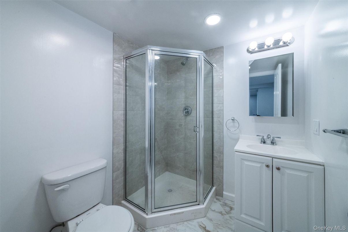 Bathroom, Glass Shower, Interior, Marble, Recessed Lighting
