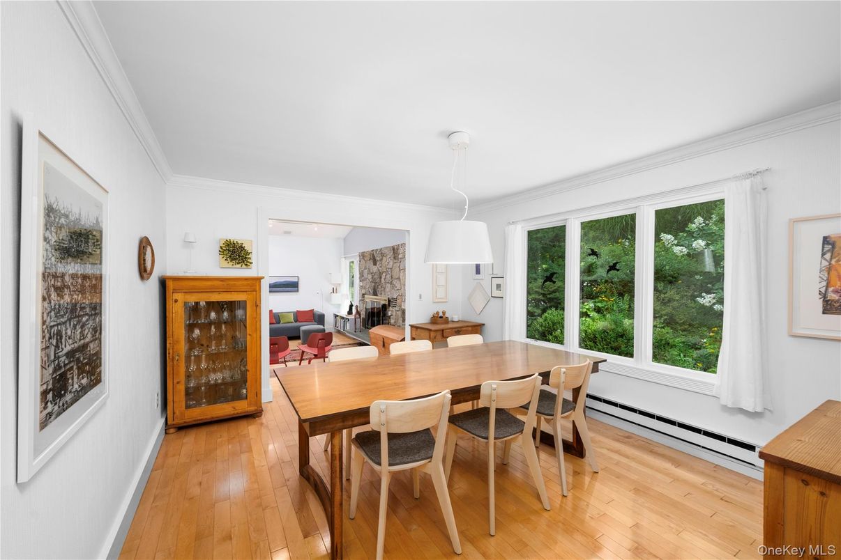 Dining room, Interior, Pendant Lights, Wood Texture Flooring