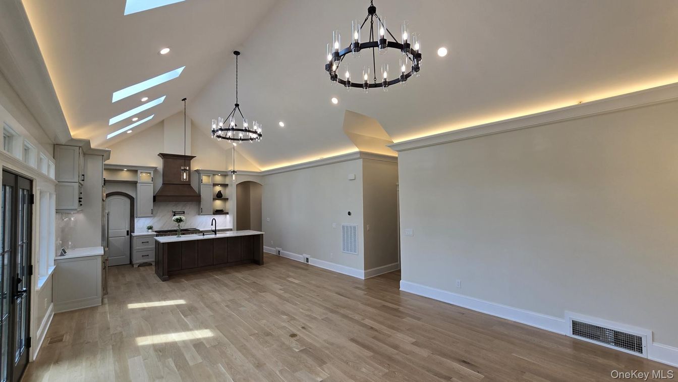 Chandelier, Interior, Kitchen, Pendant Lights, Recessed Lighting, Wood Texture Flooring