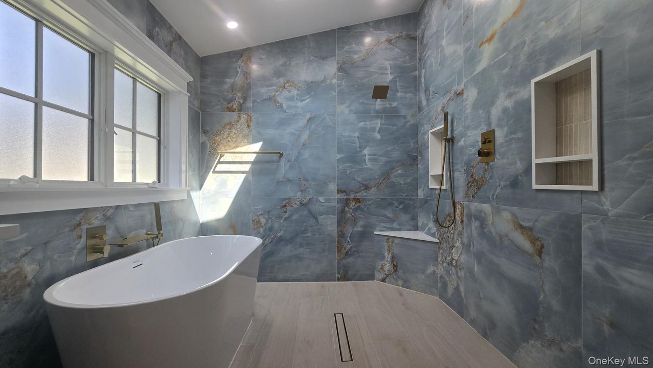 Bathroom, Free Standing Baths, Interior, Marble Walls, Recessed Lighting