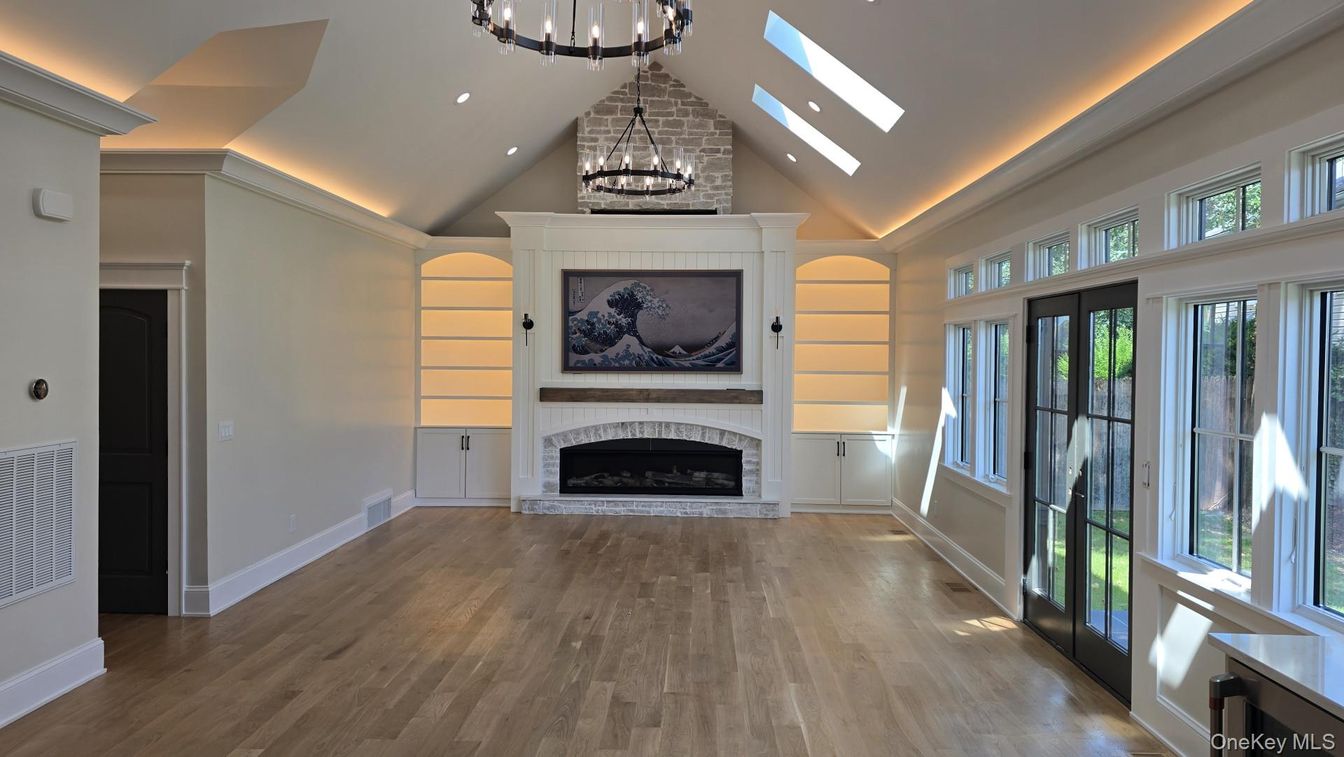 Fireplace, Interior, Recessed Lighting, Wood Texture Flooring
