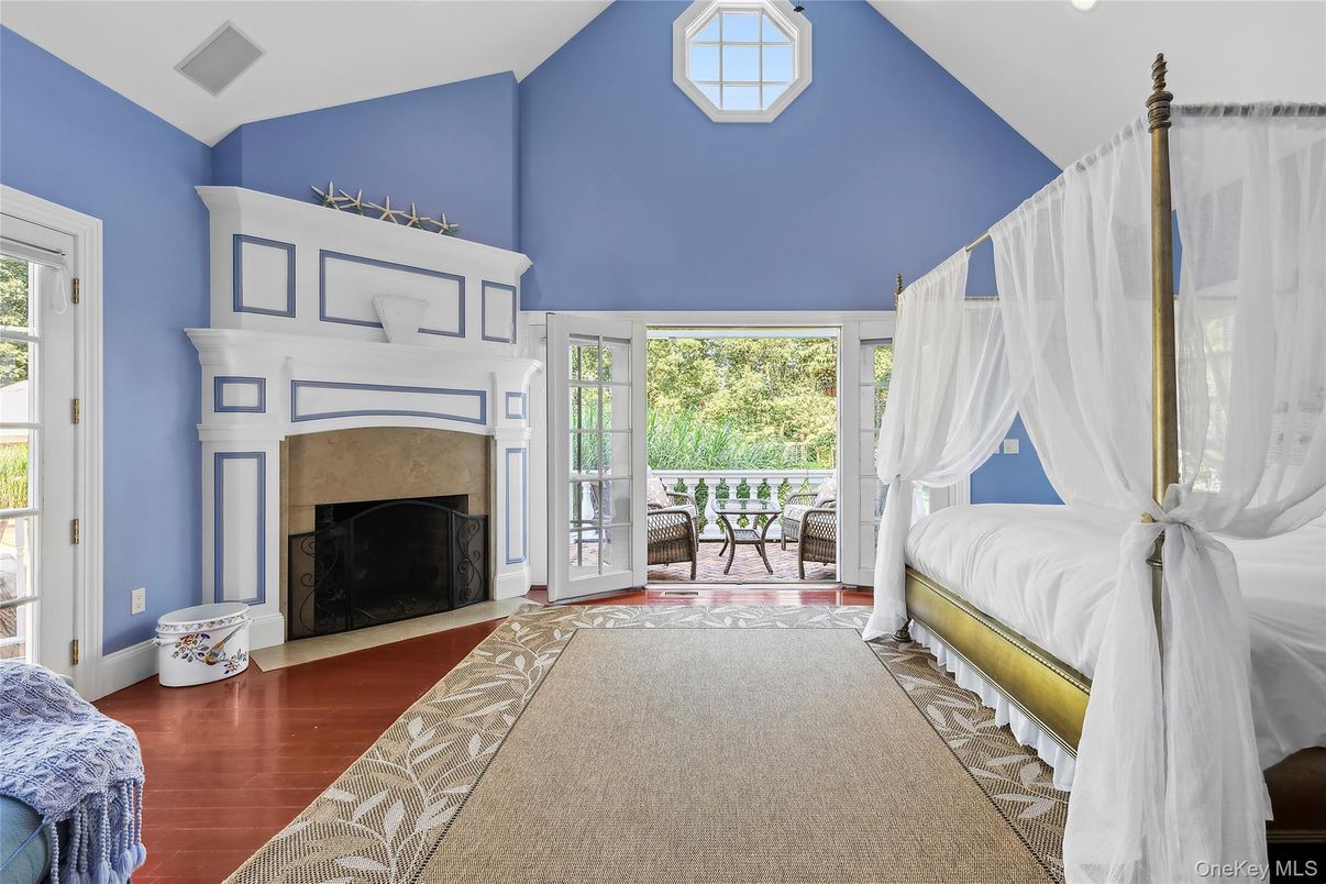 Bedroom, Fireplace, Interior, Wood Texture Flooring