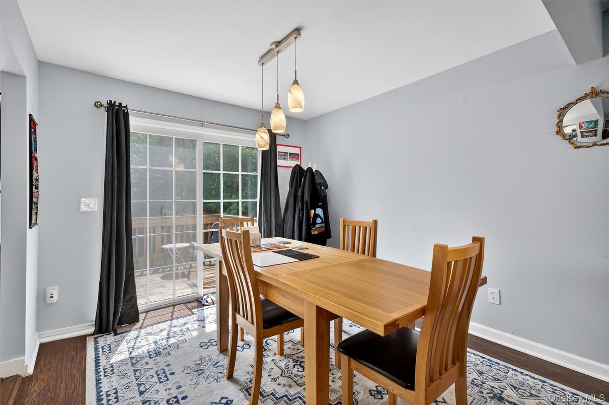 Dining room, Interior, Pendant Lights, Wood Texture Flooring